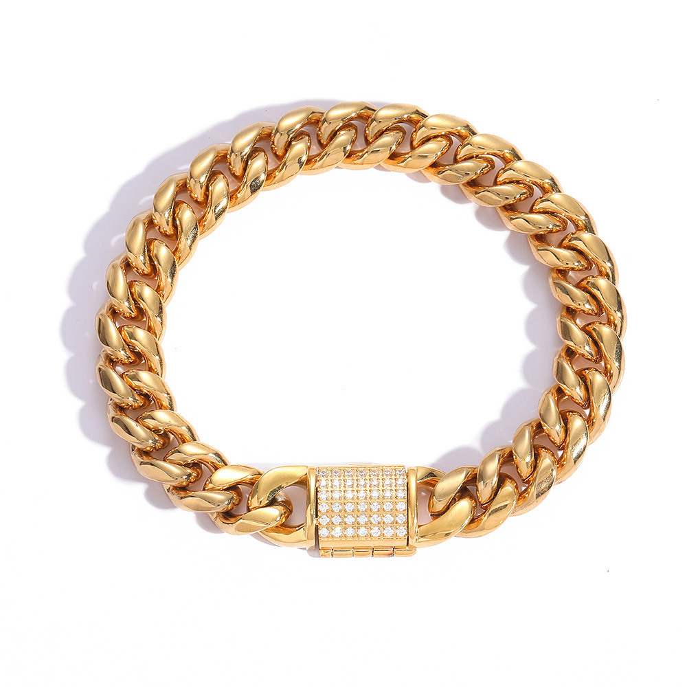 Cuban Link Chain Necklace Bracelet Set Heavy 18K Gold Plated Stainless Steel Metal Diamond Chain Choker Jewelry for Boys Girls