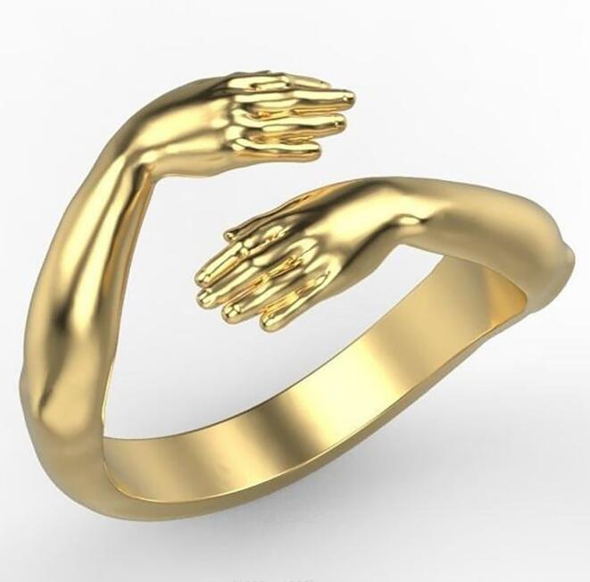 Vintage Romantic Love Hug Carved Hand Ring Love Forever Adjustable Hand Hug Ring For Women Men Fashion Aesthetic Jewelry GC888