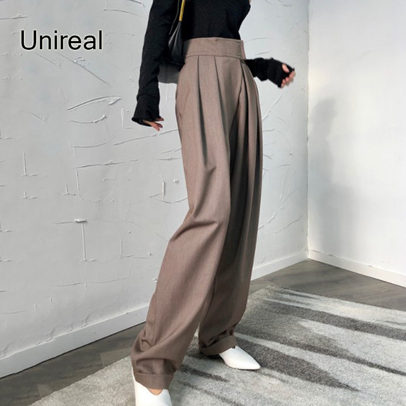 Unireal Autumn Fashion Women Wide Leg Pants High Waist Casual Trouser Streetwear Chic Vintage Loose Palazzo 220325