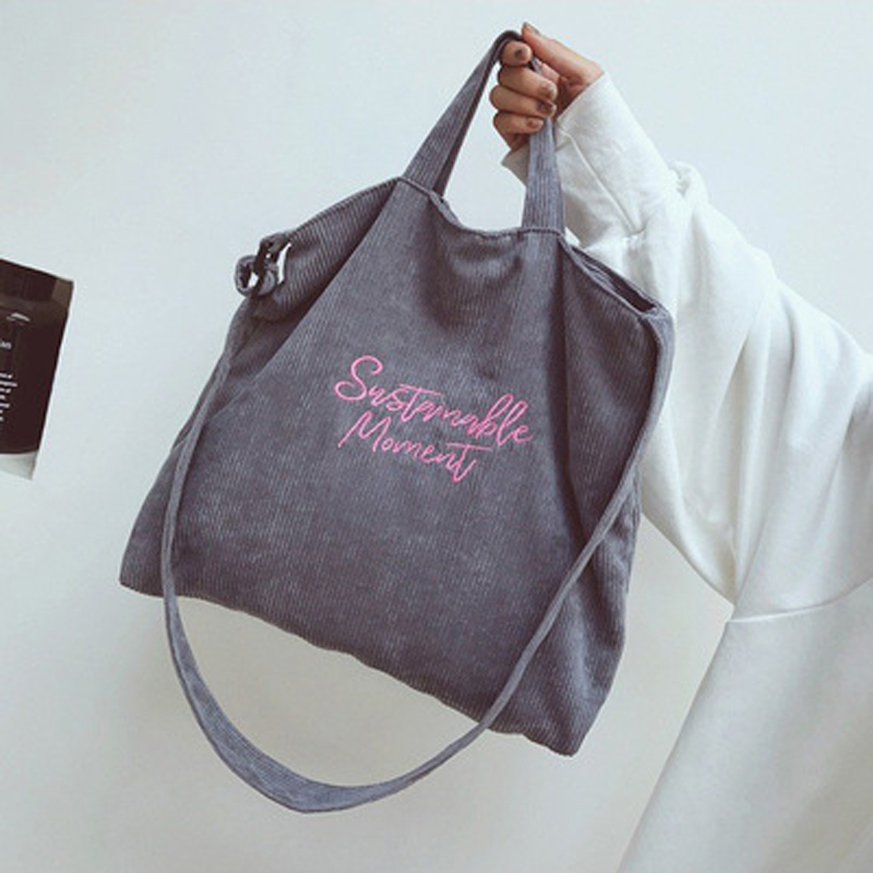 Women Corduroy Canvas Tote Ladies Casual Shoulder Bag Foldable Reusable Shopping Bags Beach Bag Female Cotton Cloth Handbag CX220325