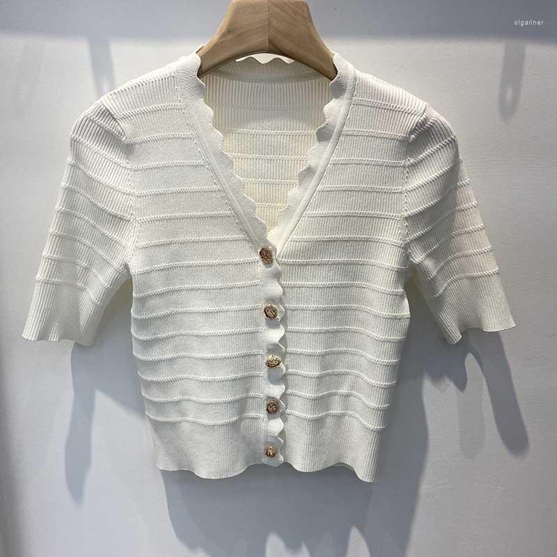 Women' Knits & Tees Spring Summer Short-sleeved Knitted Cardigan Women V-neck Top Petal Cutting Petite Pull Femme Black WhiteWomen' Olga22
Women' Knits & Tees Spring Summer Short-sleeved Knitted Cardigan Women V-neck Top Petal Cutting Petite Pull Femme Black WhiteWomen' Olga22