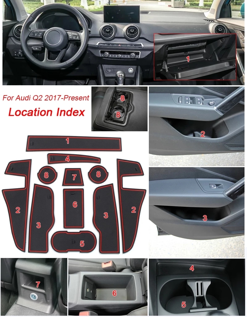 Interior Modification Accessories Parts For AUDI Q2 2017-2021 Car Latex Gate Slot Pad Interior Door Groove Mat Non-Slip Dust Ma