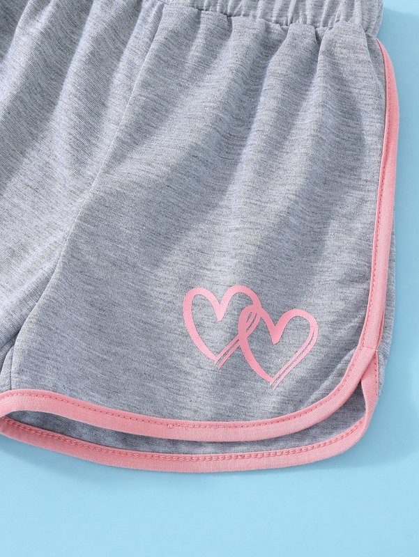 Toddler Girls Heart Print Tee & Contrast Binding Track Shorts SHE