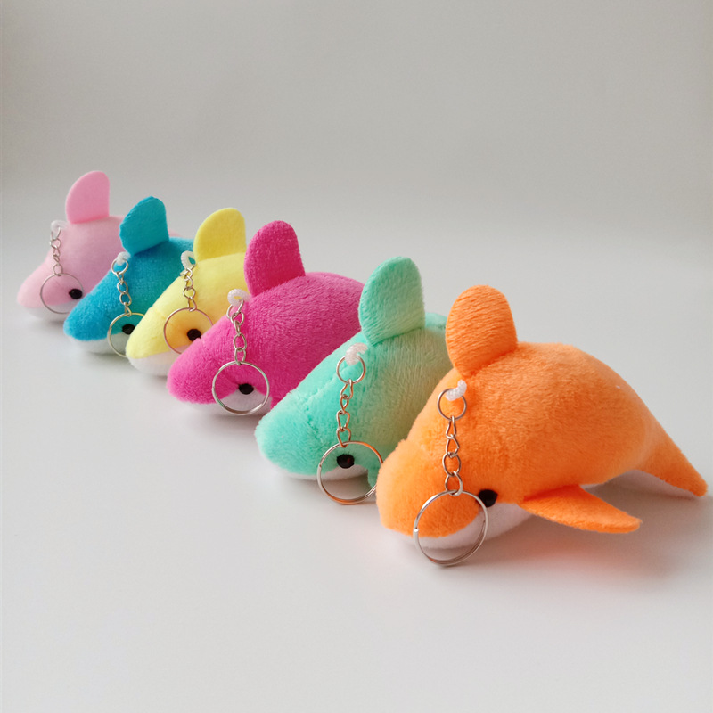 50pcslot 10cm Dolphin Keychains Mini Plush Key Ring for Birthday Event Party Kids Party Fashion Pendant Key Chain Jewelry 1378 D33