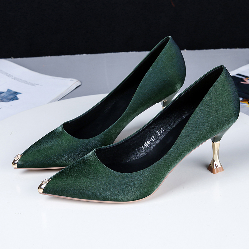 Arrival Green Heels Pointed Toed Office Lady Mid-Heel Pumps Woman High Evening Shoes Summer Stiletto Shoe B350 220328