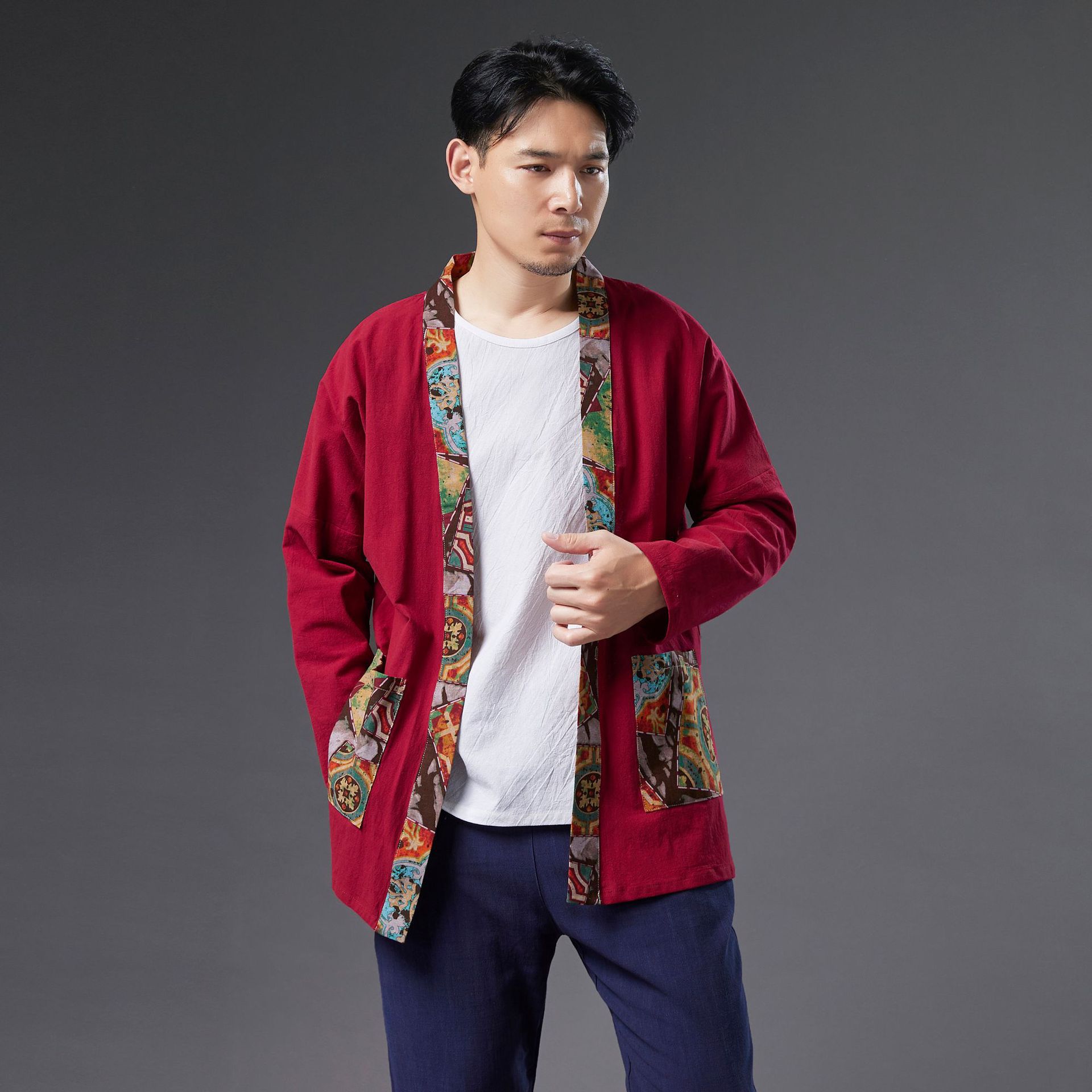 Vintage ethnic clothing loose men's top Oriental costume Chinese traditional Hanfu male cotton linen outfit