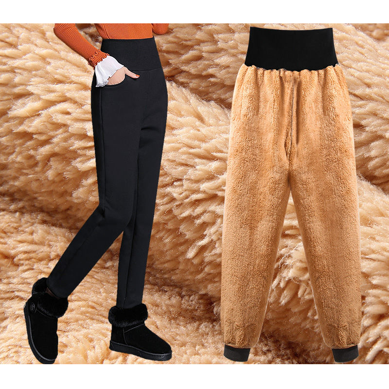 Slim Women Pant Winter Lambskin Cashmere Pants Warm Female Casual Harem Lined Fleece Trousers Autumn Sweatpants 220325