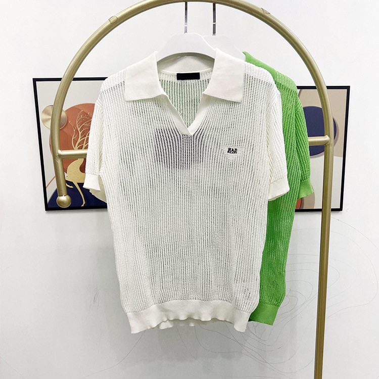 78 2022 Milan Runway Autumn Summer Brand Same Style Sweater Short Sleeve Lapel Neck Green White Striped Pullover High Quality Womens pingyi
78 2022 Milan Runway Autumn Summer Brand Same Style Sweater Short Sleeve Lapel Neck Green White Striped Pullover High Quality Womens pingyi