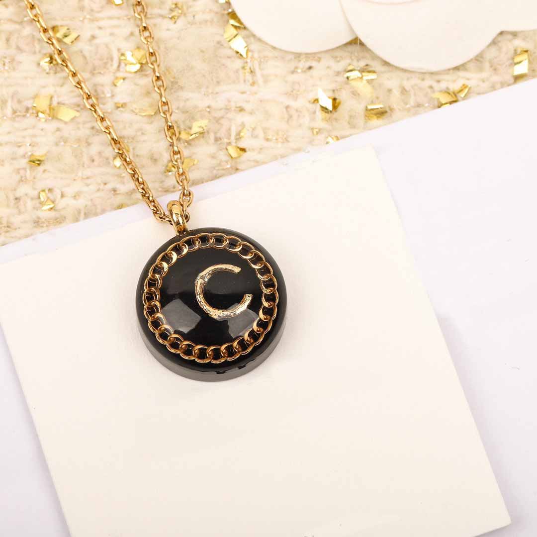 Top quality Charm round pendant necklace with chain design black color have stamp PS7045A