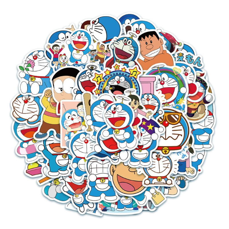 50Pcs/Lot Japanese Anime Stickers Doraemon Nobita Nobi Shizuka Cartoon Stickers Scrapbook Planner Laptop Luggage Phone Car Sticker