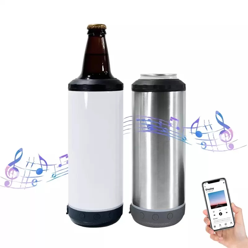 local warehouse sublimation 4 in one cooler Bluetooth speaker tumbler 16oz straight tumblers 5 coloful Audio Stainless Steel bottom enjoy your music U