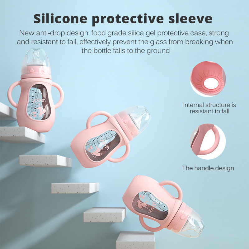 Baby bottle Glass Dual Use and Children Drinking Cup Bottle Grip Handle for Natural Wide Mouth PP Glass Silicone handle 220512