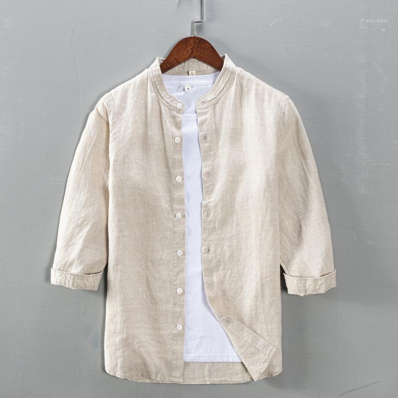 Spring And Summer Stand Collar Three Quarter Sleeve Pure Linen Shirt Men Fashion Trendy Solid Shirts For Comfortable Tops Men's Casual, Khaki
Spring And Summer Stand Collar Three Quarter Sleeve Pure Linen Shirt Men Fashion Trendy Solid Shirts For Comfortable Tops Men's Casual, Khaki