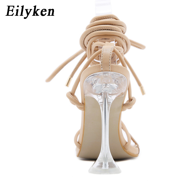 Eilyken Summer Women Gladiator knee high Sandals Open toe Lace up Cross Strappy High heels Fashion Sexy shoes 220328