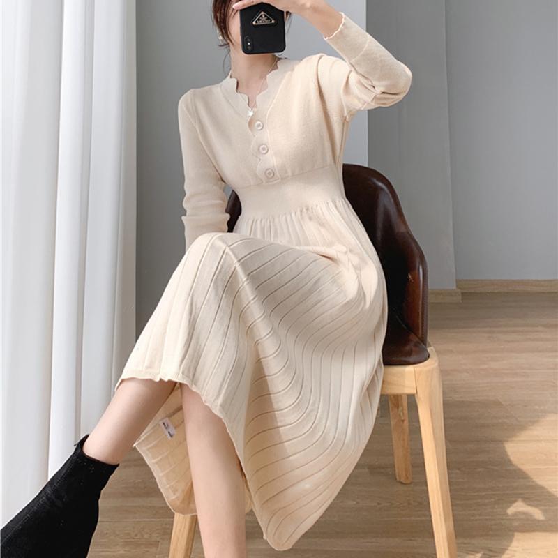 Casual Dresses One-piece Women Wool Knit Dress Korean Elegant Pleated Sweater 2022 Autumn Long Sleeve Slim High Waist Midi Party, Black;gray
Casual Dresses One-piece Women Wool Knit Dress Korean Elegant Pleated Sweater 2022 Autumn Long Sleeve Slim High Waist Midi Party, Black;gray