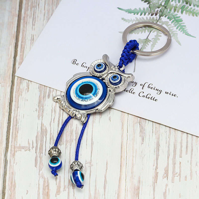 Handmade Woved Animal Key Rings Feather Butterfly Evil Eyes Keychain Owl Elephant Key Chain Glass Turkish Blue Eye Pendant Hamsa Keychain