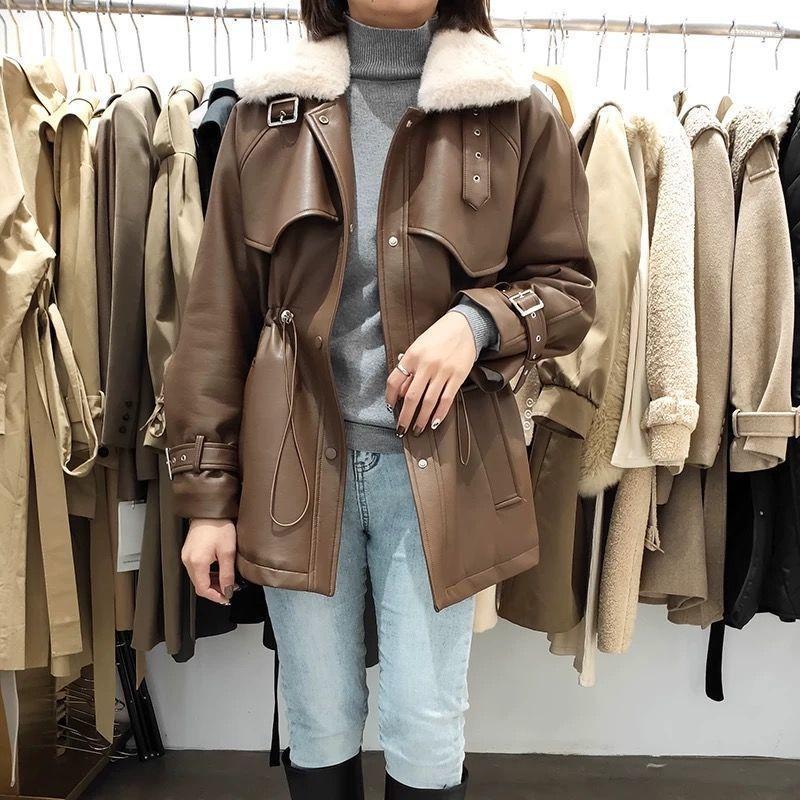 Women's Down & Parkas 2022temperament Plus Velvet PU Leather Jacket Winter Korean Style Drawstring Waist Fur Collar Thick Loose Coat Trend K, Black
Women's Down & Parkas 2022temperament Plus Velvet PU Leather Jacket Winter Korean Style Drawstring Waist Fur Collar Thick Loose Coat Trend K, Black