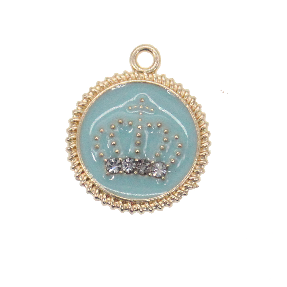 20pcs Cute Small Mix Color Silver /Gold Plated DIY Craft Charms For Kids Enamel Rhinestone Round Shape Crown Pendant Charm For Bracelet /Necklace Maki