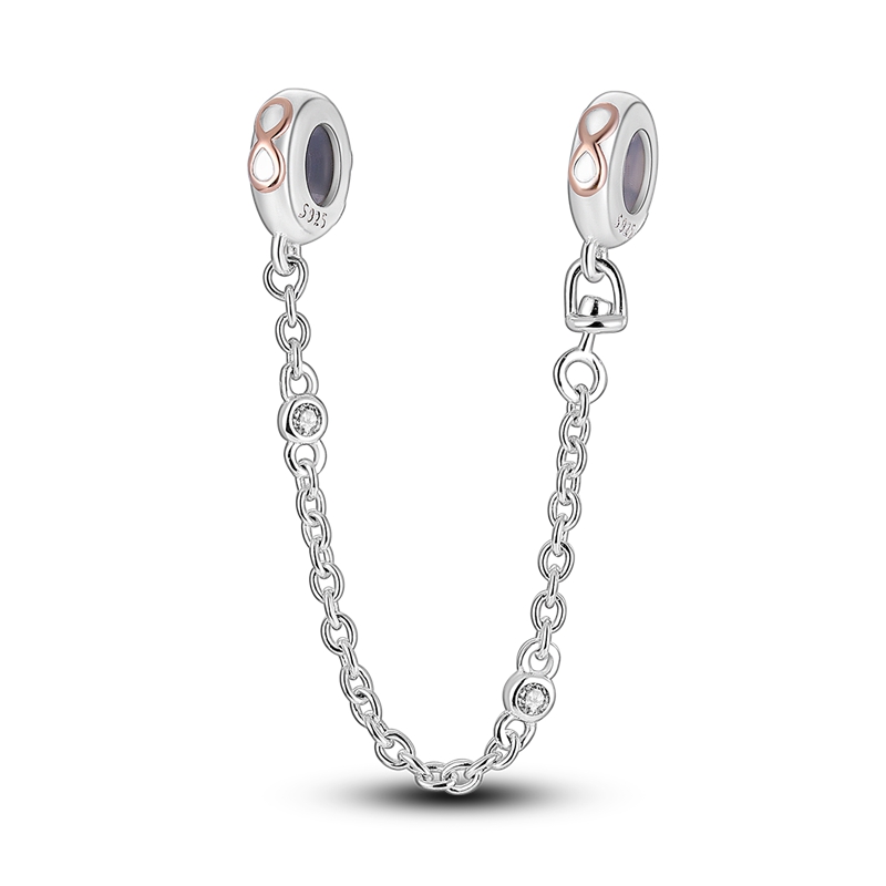 S925 Sterling Silver Pendant Charms for Original box Heart Safety Chain European Bead Charms Bracelet Necklace