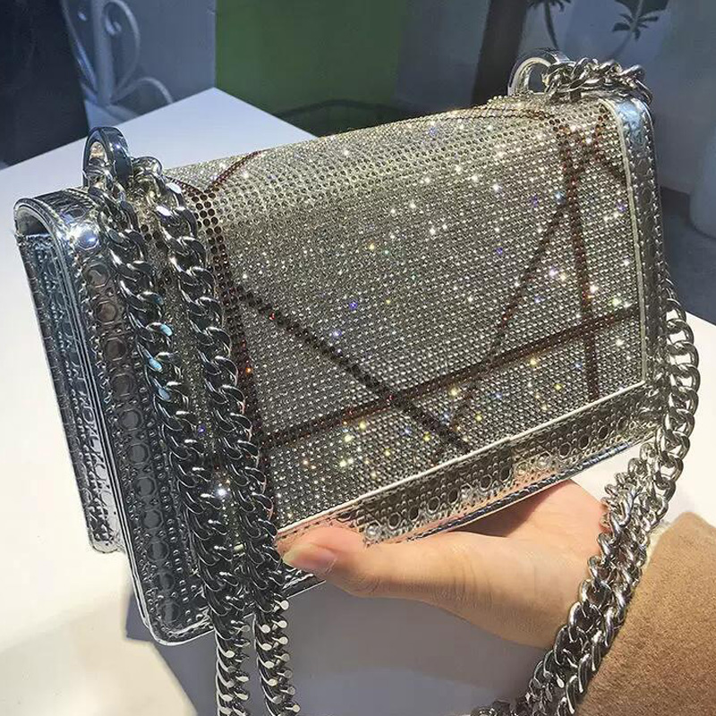 Fashion Luxury Rhinestone designer bags Shoulder Bag leather metal chain silver women Handbag Diamond Lattice totes bags Flip cover diagonal Crossbody Handbags, Gold
Fashion Luxury Rhinestone designer bags Shoulder Bag leather metal chain silver women Handbag Diamond Lattice totes bags Flip cover diagonal Crossbody Handbags, Gold