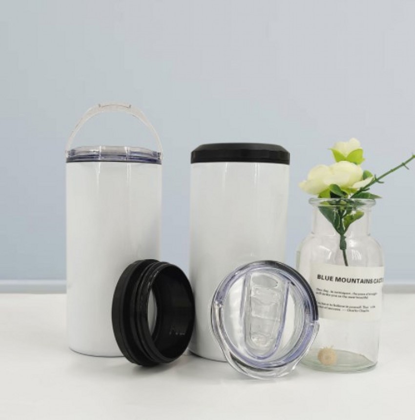 4 in 1 16oz Sublimation Can Cooler Mugs Stainless Steel Straight Tumblers Insulator Vacuum Insulated Bottle Cold Insulation