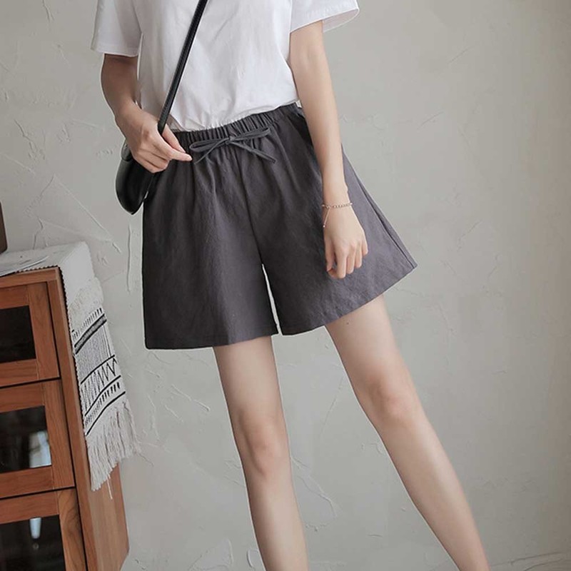Womens Cotton Linen Shorts High Waist Drawstring Wide Leg Trousers WDC7622 220527