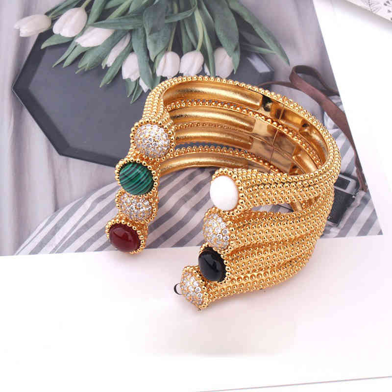 Hot Brand Gold Color Top Zircon Egyptian Pharaoh Design Jewelry Colorful Bracelet Open Bangle Cuff