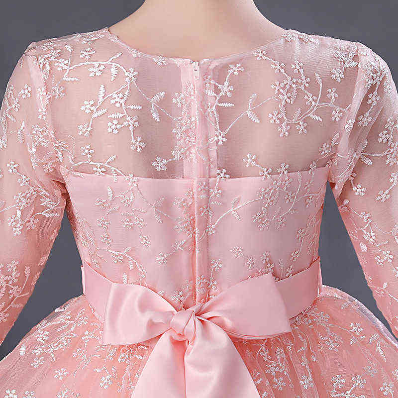 Kids Little Girls' Dress Jacquard Party Birthday Embroidered Mesh Bow Asymmetrical 3/4 Length Sleeve Princess Sweet Dresses Y220510