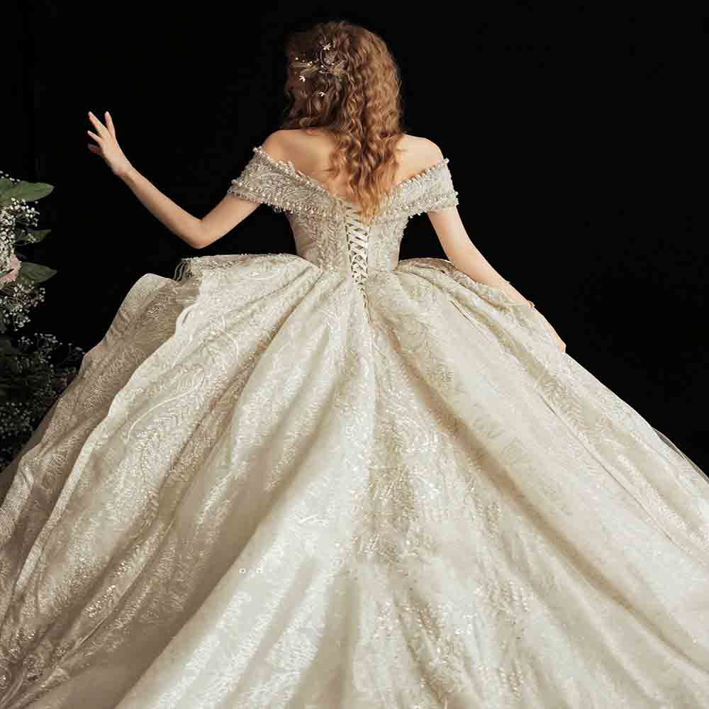Luxury Heavy Beaded Arabic Wedding Dress Ball Gown Sparkly Pearls Sequin Princess Wedding Dresses 2022 Beading Lace Up Bride Dubai Church Country vest