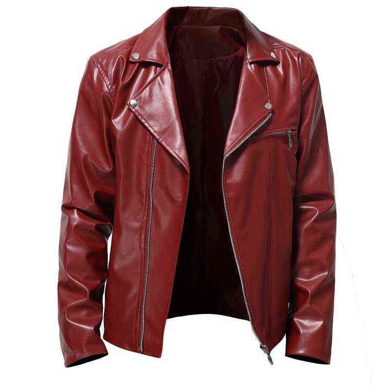 New trend casual lapel diagonal zipper men's leather motorcycle autumn and winter red personality artificial leather coat man T220728, Burgundy
New trend casual lapel diagonal zipper men's leather motorcycle autumn and winter red personality artificial leather coat man T220728, Burgundy