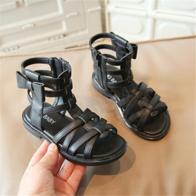 Summer Children Girls Sandals Bow Side Zipper Rome Shoes High Gladiator Sandal kids princess Cool Boots Size 22-35