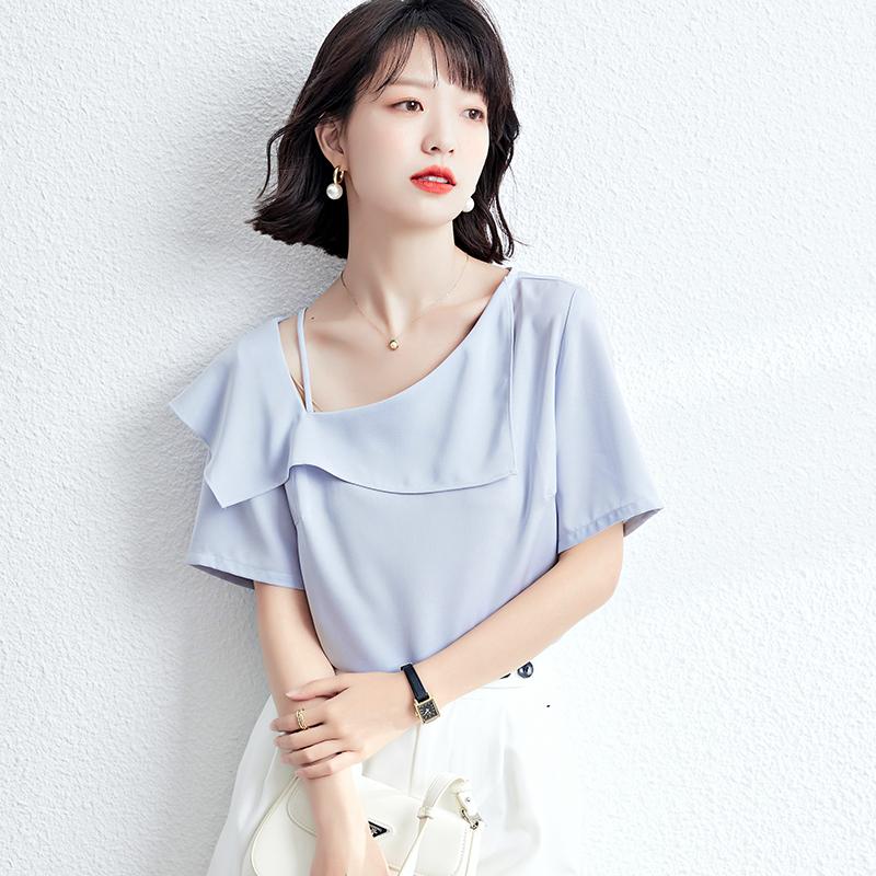 Women' Blouses & Shirts Summer Korean Fashion Women Clothing Blue Color Thin Chiffon Office Lady Tops Short Sleeve Slash Neck Casual Blouse
Women' Blouses & Shirts Summer Korean Fashion Women Clothing Blue Color Thin Chiffon Office Lady Tops Short Sleeve Slash Neck Casual Blouse