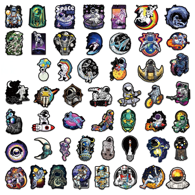50Pcs Cool Interesting Black Astronaut Sticker Cartoon Space Suit Graffiti Kids Toy Skateboard Car Motorcycle Bicycle Sticker Decals