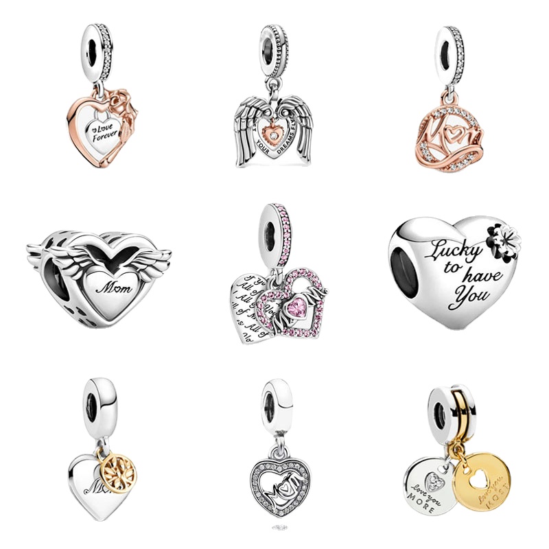 New Popular 925 Sterling Silver European Fashion Pearl Heart Two Tone Family Tree Charm For S925 Snake Bracelets DIY Jewelry