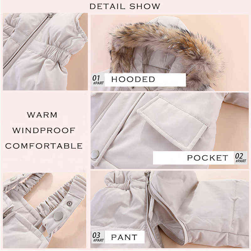 2 Pieces Set Baby Girl Winter Down Jacket And Jumpsuit For Children Thicker Warm Fur Collar Jacket For Girls Baby snowsuit 0-4Year J220718