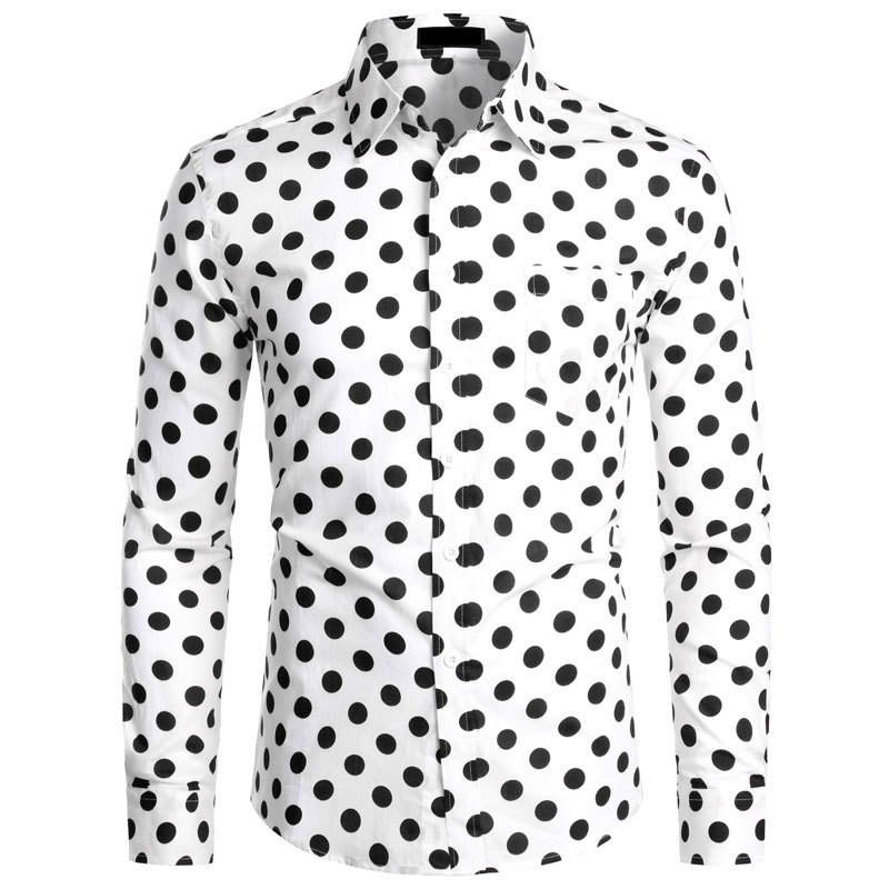 Black White Polka Dot Shirt Men Chemise Homme Casual Button Up Mens Dress Shirts Garden Point Camisas Masculina USA Size XS-XXL 220322