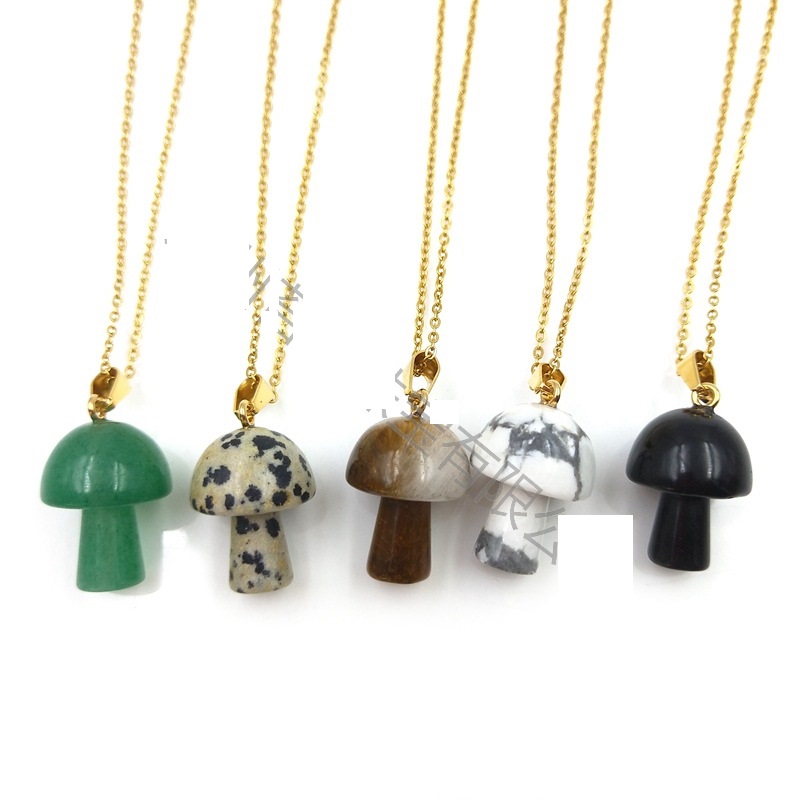 20mm Natural Stone Carving Mushroom Shape Pendant Healing Reiki Crystal Tiger Eye Rose Quartz opal Aventurines Necklace For Women Jewelry