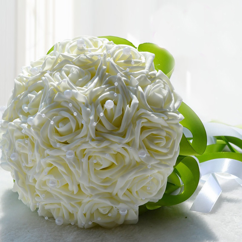Beautiful Wedding Bridal Bouquet Wedding Decoration Bridesmaid Flower Pearls with Silk Rose Purle Ivory Pink and Red