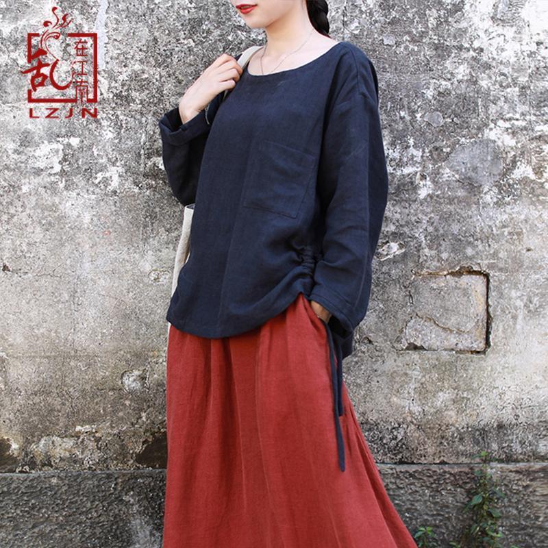 Women's Blouses & Shirts LZJN Drawstring Blouse Long Sleeve 2022 Spring Autumn Vintage Linen Shirt Women O-Neck Patch Pocket Simple Design F, Deep blue
Women's Blouses & Shirts LZJN Drawstring Blouse Long Sleeve 2022 Spring Autumn Vintage Linen Shirt Women O-Neck Patch Pocket Simple Design F, Deep blue