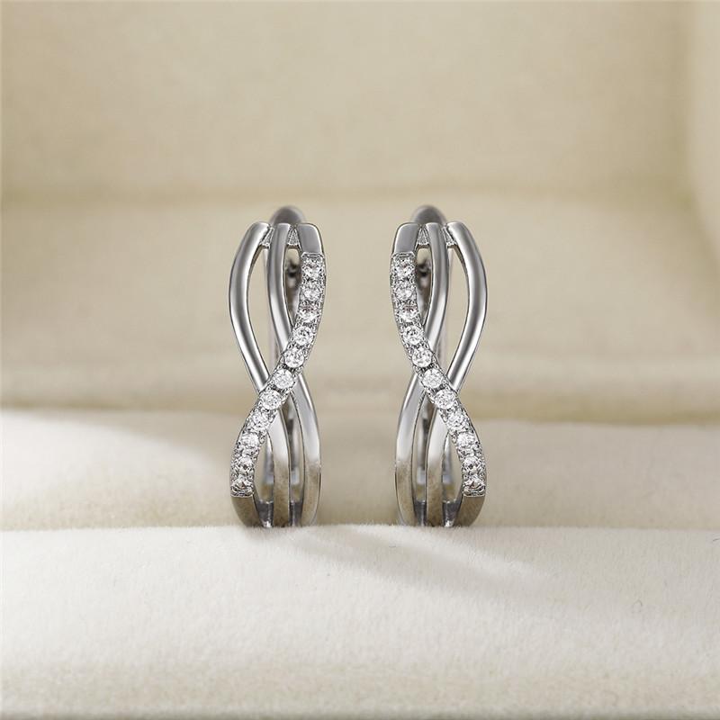 Hoop & Huggie Huitan Fashion Silver Color Cross Circle Earrings Paved White CZ Versatile For Women Daily Wear Wedding Jewelry