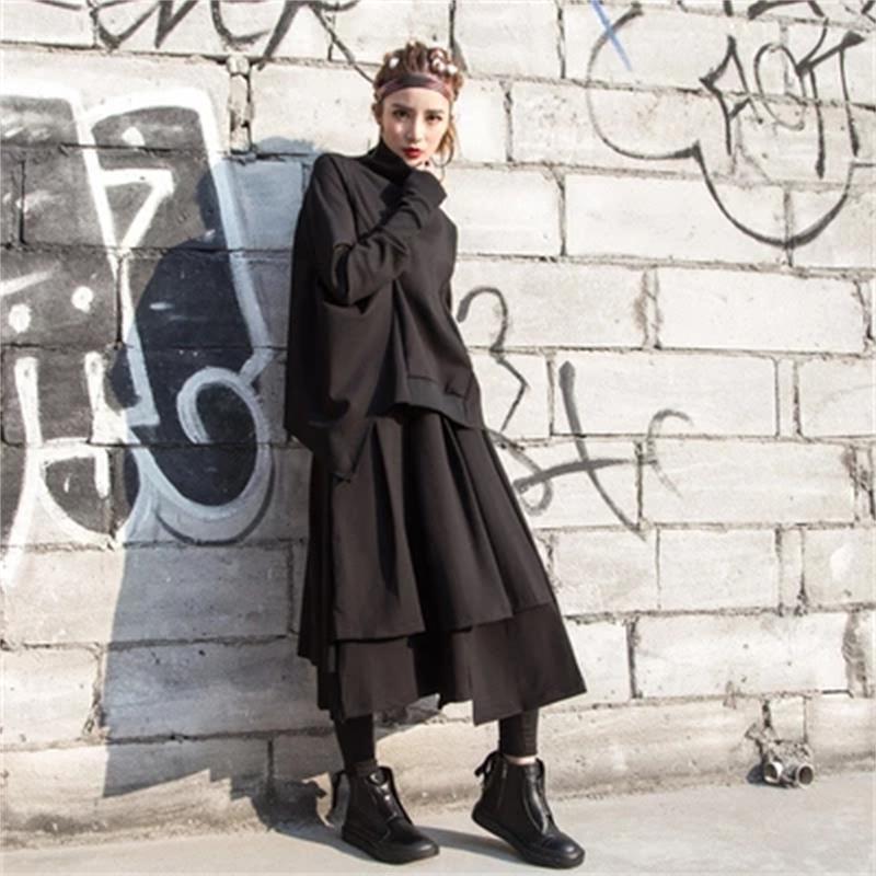 European station Spring and autumn fashion suit women loose longsleeved Turtleneck pleated skirt twopiece suit 220817