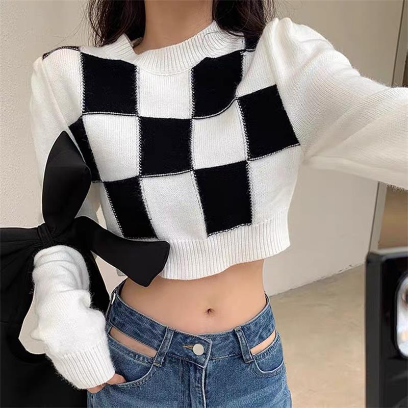 Women's Sweaters Autumn Preppy Style Streetwear Sexy Crop Knit Pullovers Long Sleeve O Neck Plaid Soft All-match Vintage Jumper Femme, White;black
Women's Sweaters Autumn Preppy Style Streetwear Sexy Crop Knit Pullovers Long Sleeve O Neck Plaid Soft All-match Vintage Jumper Femme, White;black
