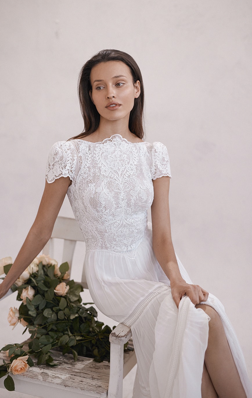 Inbar Freiman Bohemian 2022 Backless Wedding Dress Lace Appliqued Short Sleeve Boho Bridal Dresses A Line Wedding Gowns Vestido de Noiva