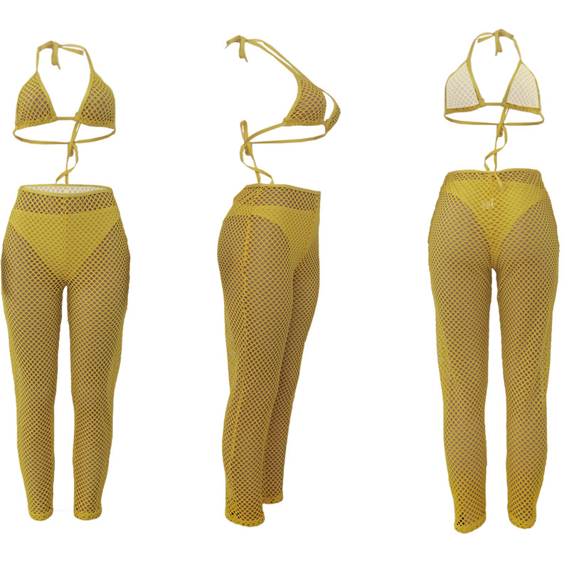 Wholesale Bikinis Set Summer Women Swimwear Sexy Hollow Out Swimsuits Halter Bra+bottom+pants 3 Pieces Sets Girls Beach Wear swimming suits 7201