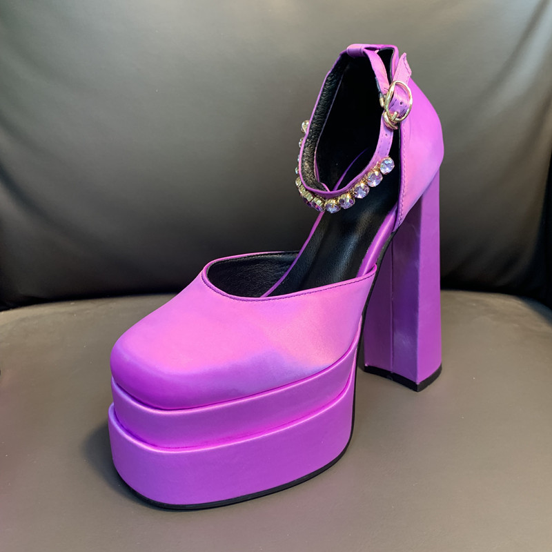 Platform Heels Shoes Square Toe Buckle Women's High Heel Wedding Party Pumps Luxury Brand 220328