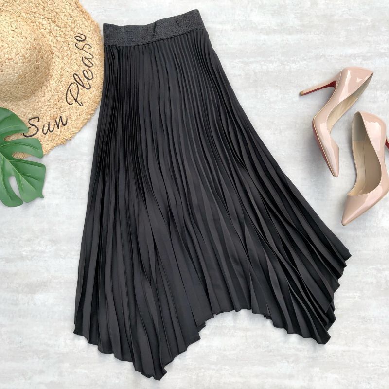 SURMIITRO Spring Summer Satin Midi Long Pleated Skirt Women Korean Style Blue High Waist Mid-Length A Line Female 220317