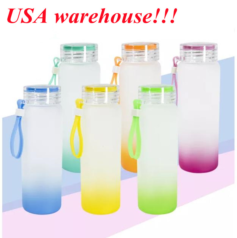 

local warehouse Sublimation Water Bottle 500ml Frosted Glass Water Bottles gradient Blank Tumbler USA warehouse, Mix color