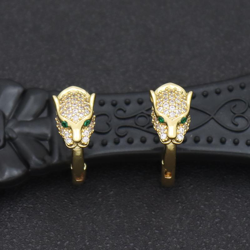 Hoop & Huggie Punk Crystal Panther Sleeper Hoops With CZ Stones Hypoallergenic Jewelry Gold Rolled Leopard Head Earring Huggy PanteraHoop
