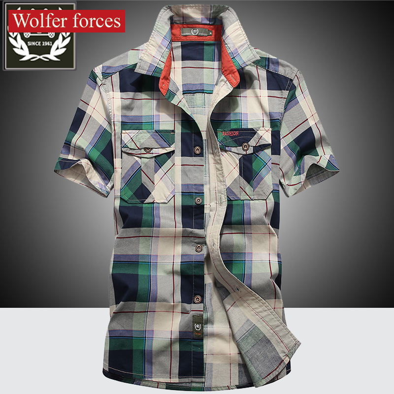 Summer Plaid Shirt Men'sLarge Size Men's Printed Male Denim s Cotton Style For Men Clothing Fashion Man 220322