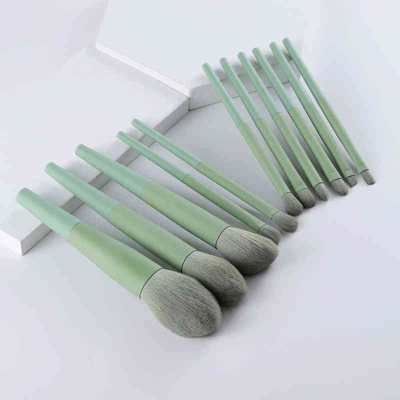NXY Makeup Brush 11 8pcs Natural Hair Green es Foundation Powder Eyeshadow Eyebrow Set Cosmetic Tool Profesional Maquillaje 0406